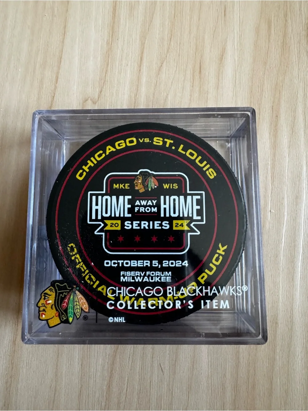 Chicago Blackhawks Home Away From Home Series Collector Puck - Black/Red/Yellow - Picture 1 of 2